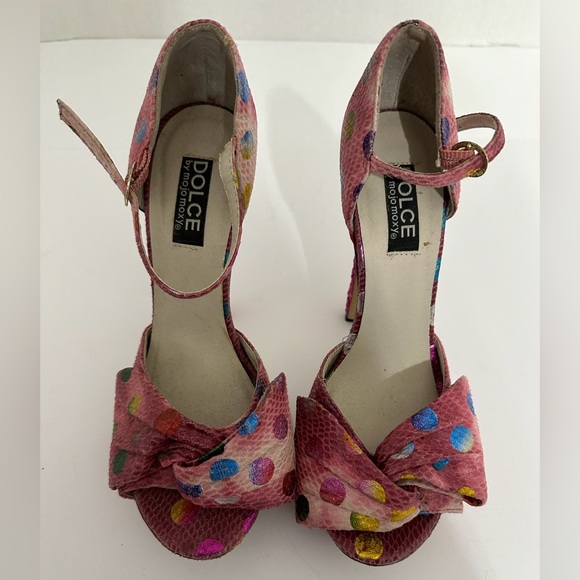Dolce by Mojo Moxy Pink Polka Dot Snakeskin Bow Heels Y2K Size 7.5M SEE NOTE - Picture 11 of 16